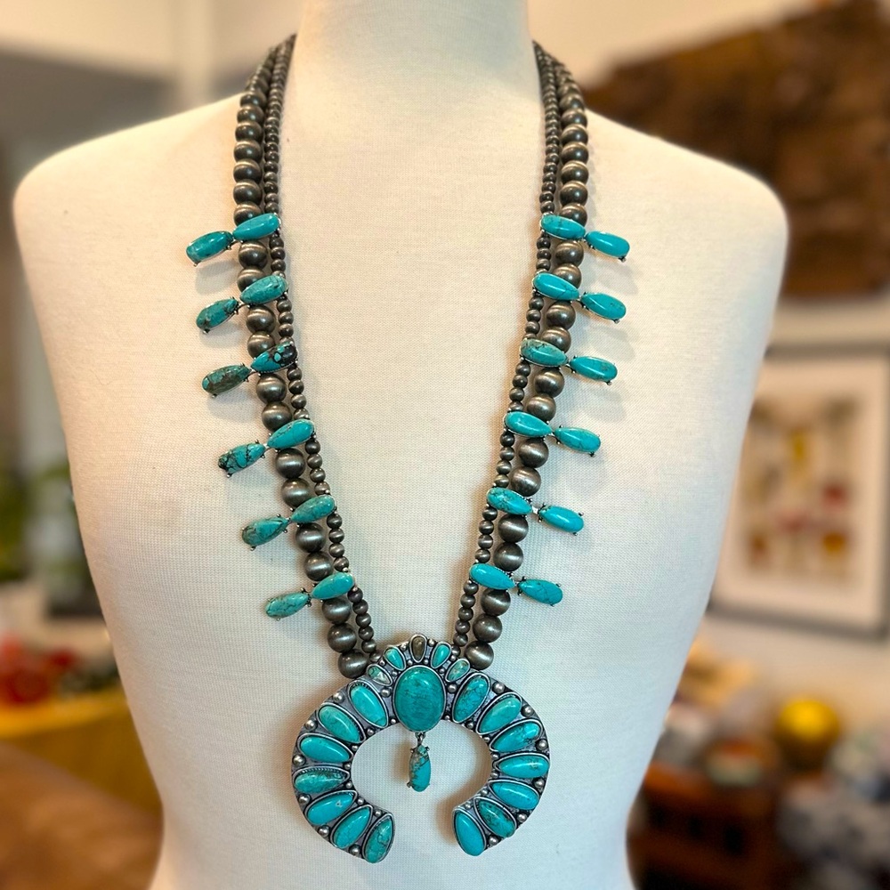 Boho Silver Turquoise Chunky Western Necklace